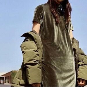 Madewell Olive Green Velvet Mock Neck Dress